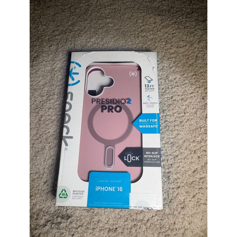 Speck Presidio2 Pro iPhone 16 Case Pink MagSafe ClickLock 13ft Drop Protection